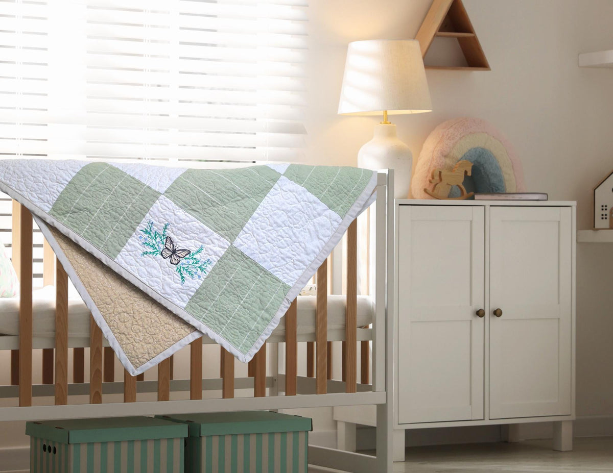 Butterfly Patchwork Baby Quilt | Heirloom Cotton Receiving Blanket (35" x 35")