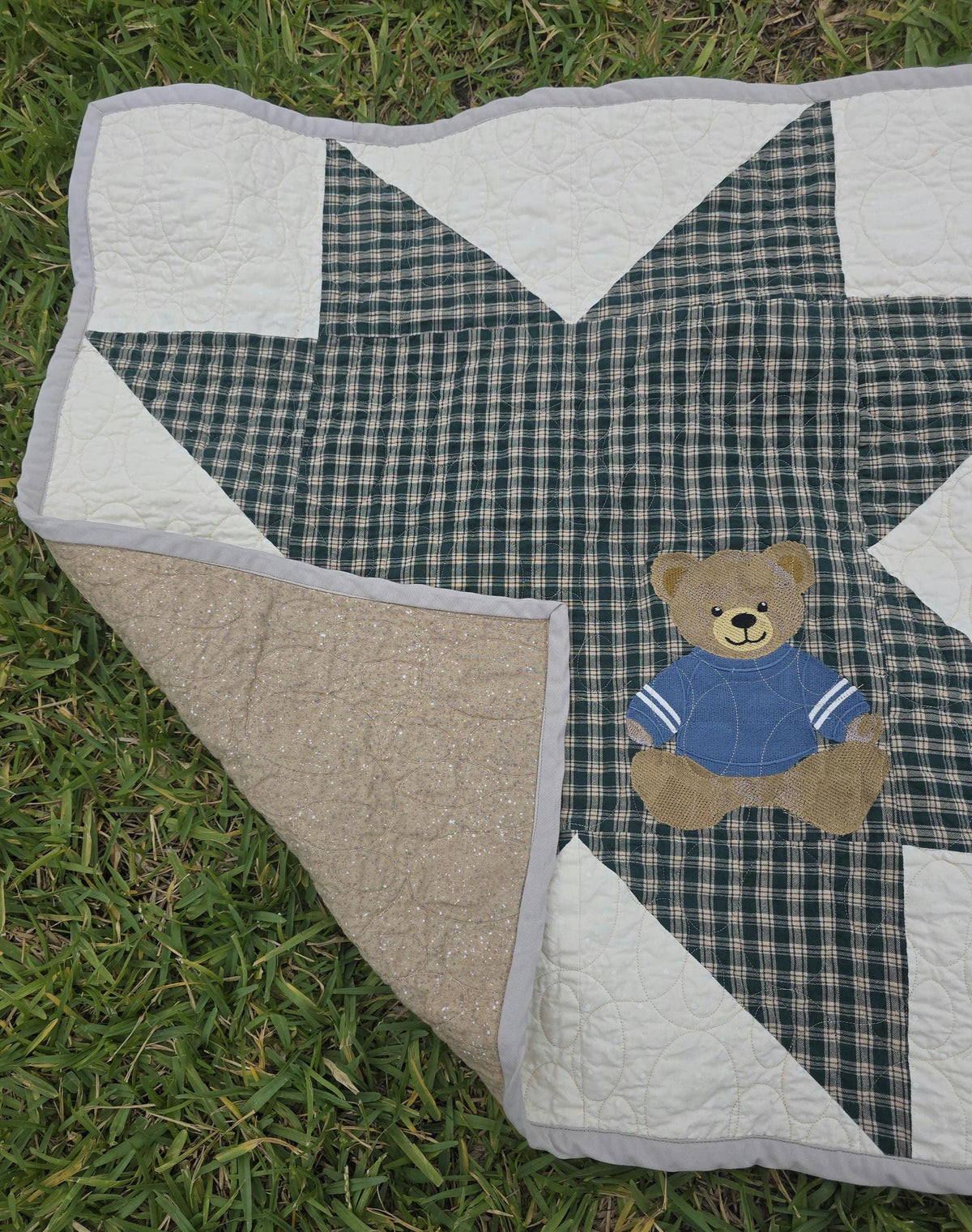Baby Quilt Teddy Bear|Patchwork|(29"x29")Handmade Heirloom Quilt