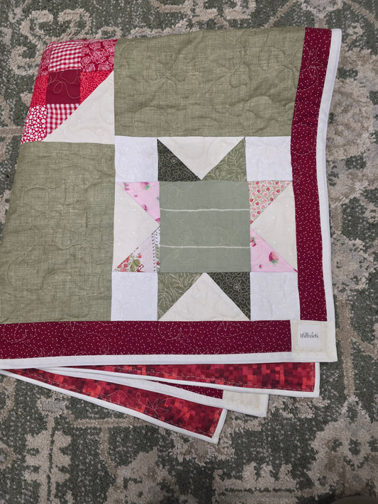 Patchwork Quilt: Strawberry Baby Quilt (37"x32")Heirloom Quilt
