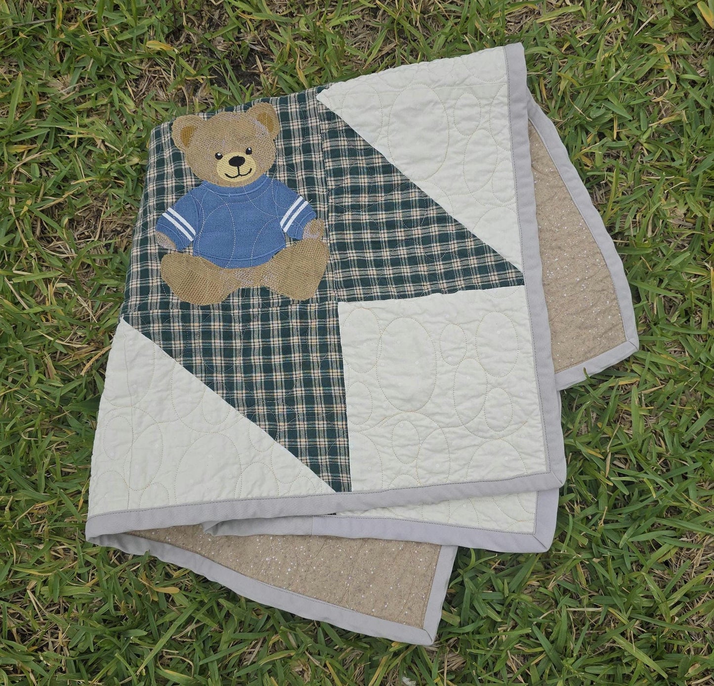 Baby Quilt Teddy Bear|Patchwork|(29"x29")Handmade Heirloom Quilt