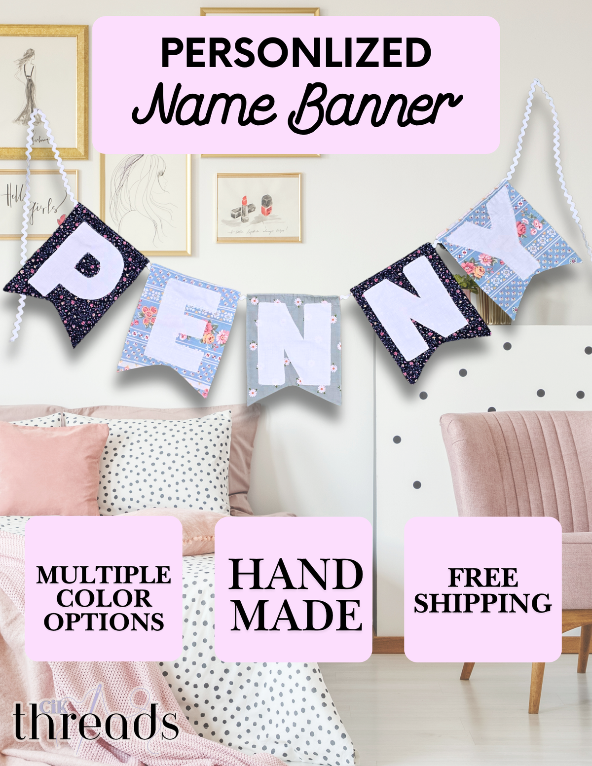 Personalized Name Banner - Handmade - Custom Quilt Banner