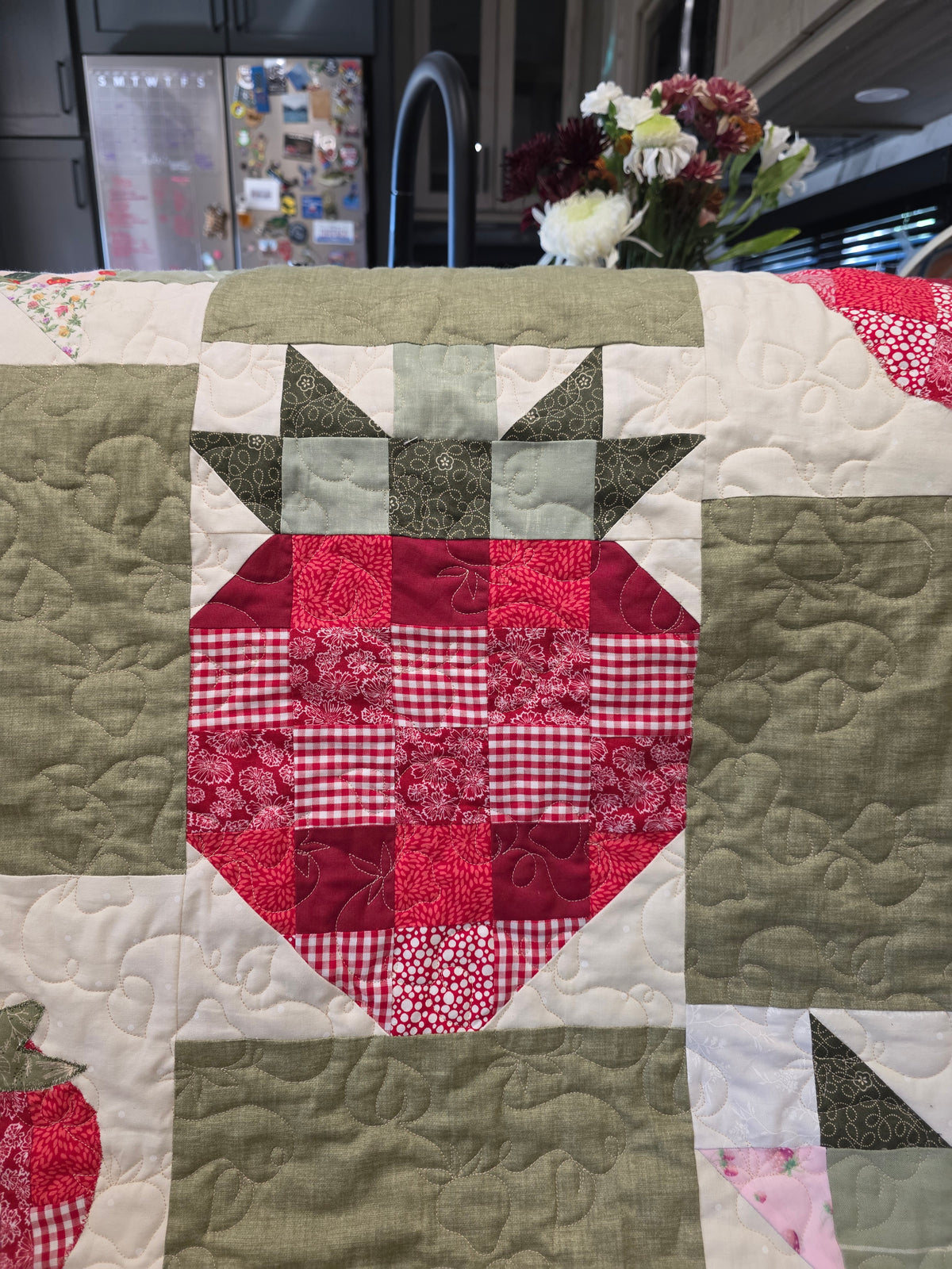 Patchwork Quilt: Strawberry Baby Quilt (37"x32")Heirloom Quilt