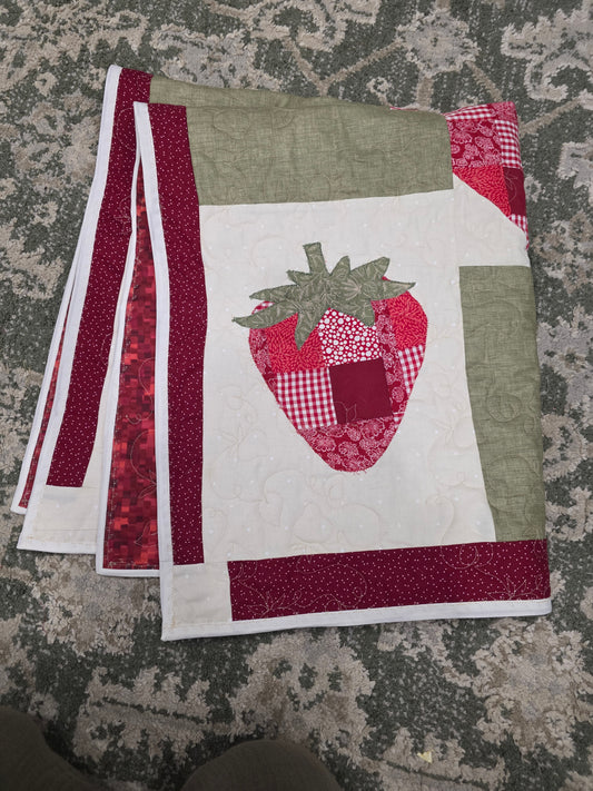 Patchwork Quilt: Strawberry Baby Quilt (37"x32")Heirloom Quilt