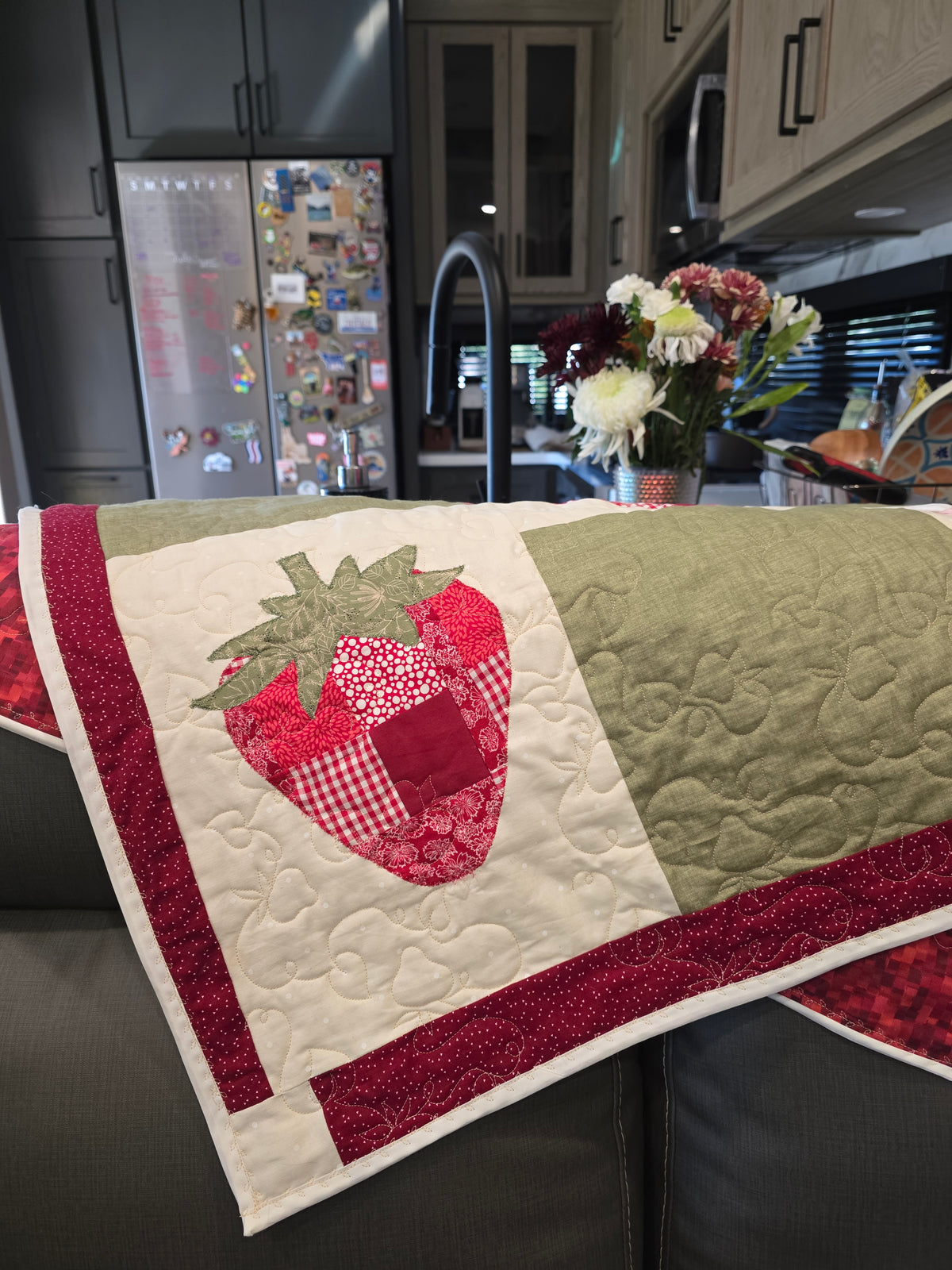 Patchwork Quilt: Strawberry Baby Quilt (37"x32")Heirloom Quilt
