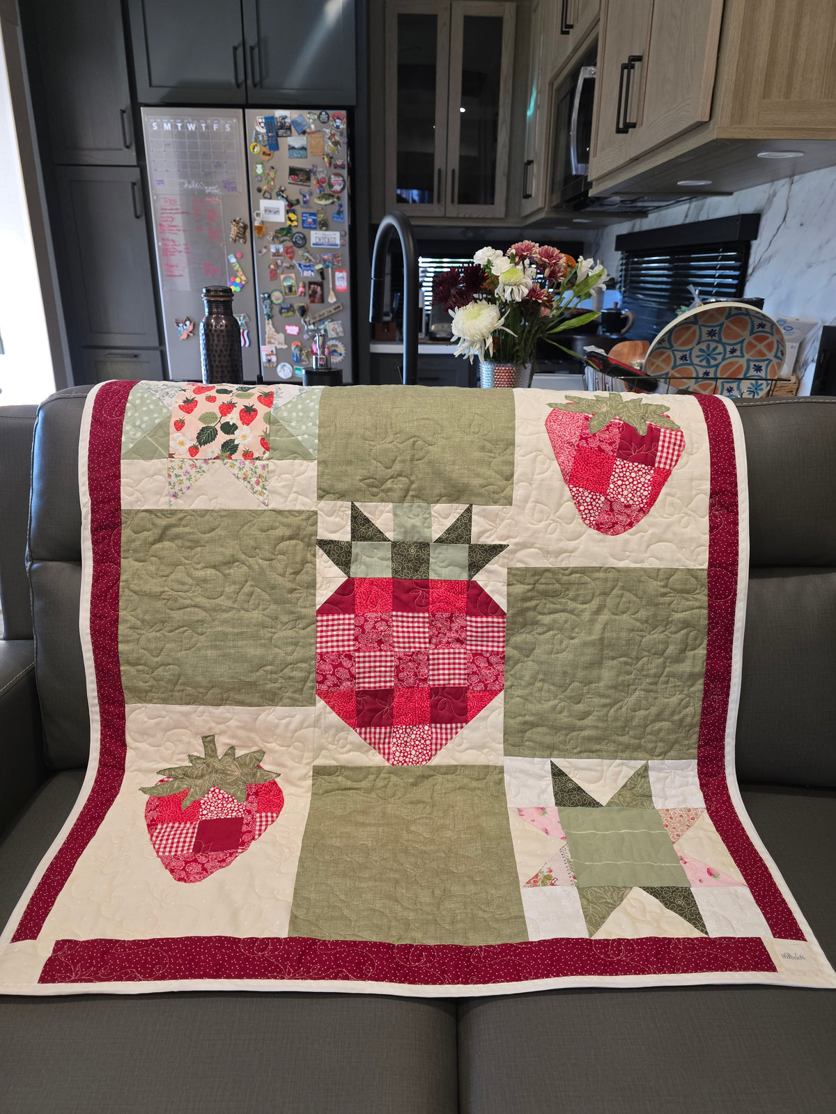 Patchwork Quilt: Strawberry Baby Quilt (37"x32")Heirloom Quilt